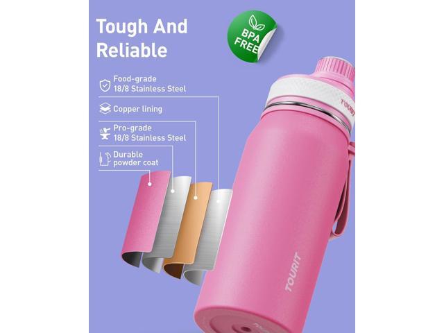 TOURIT 32oz Stainless Steel Wide Mouth Water Bottle, Double-Wall Vacuum Insulation with Spout Lid for Sports and Travel, Black