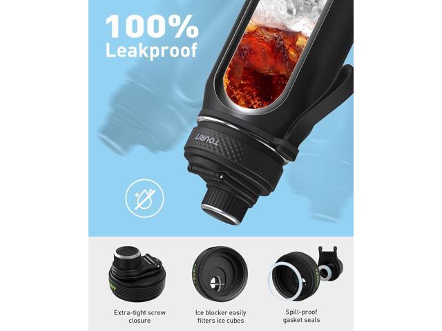 TOURIT 32oz Stainless Steel Wide Mouth Water Bottle, Double-Wall Vacuum Insulation with Spout Lid for Sports and Travel, Black