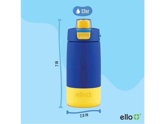 Ello Kids Colby 12oz Stainless Steel Insulated Water Bottle with Straw and Built-In Silicone Coaster Carrying Handle and Leak-Proof Locking Lid for...