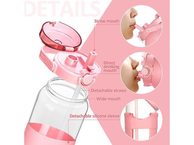 BLUEGO 64oz Glass Water Bottles with Straw Time Marker Half Gallon Large Motivational Water Bottle with Silicone Sleeve 2 Liter Large Glass Water...