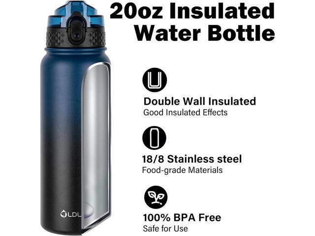 Oldley Insulated Water Bottle 20oz Water Bottles with Straw, Stainless Steel Water Bottle with 3 Lids, Double Wall Vacuum Bottles for Adult Kids,...