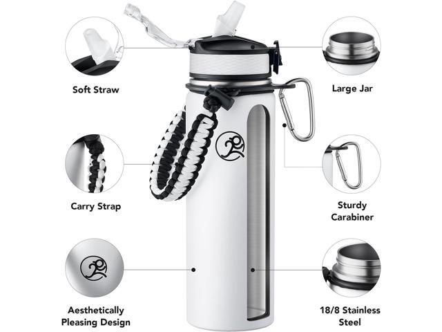 GOSWAG Insulated Sports Water Bottle, 24oz 2 Lids(with Straw/No Straw), Stainless Steel Water Bottles with Paracord Handle, Insulated Thermos with...
