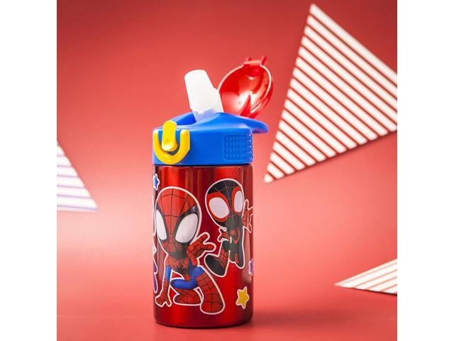 Zak Designs Marvel Spider-Man 18/8 Single Wall Stainless Steel Kids Water Bottle, Flip Straw Locking Spout Cover, Durable Cup for Sports or Travel...