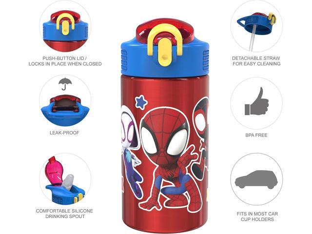 Zak Designs Marvel Spider-Man 18/8 Single Wall Stainless Steel Kids Water Bottle, Flip Straw Locking Spout Cover, Durable Cup for Sports or Travel...