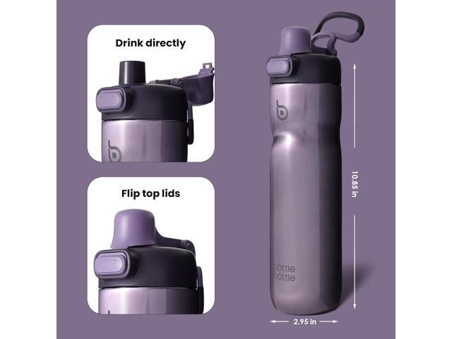 BOTTLE BOTTLE Insulated Water Bottle 24 oz with Handle and Flip Tops Lids Stainless Steel Water Bottle Push Button Lid Leak proof Portable for...