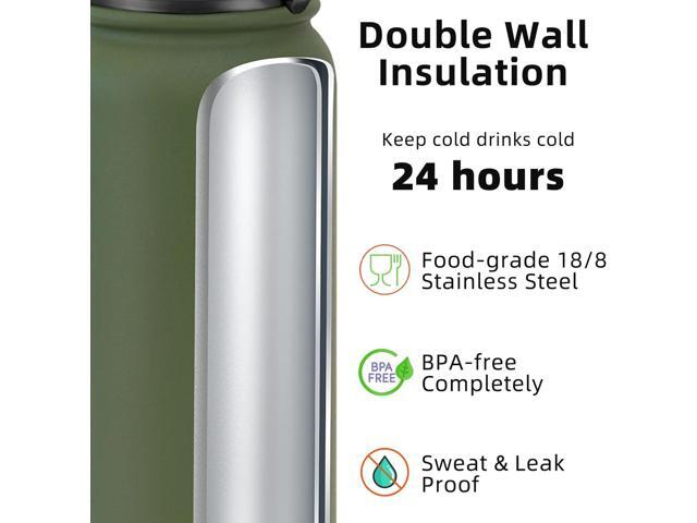 Fanhaw 20 Oz Stainless Steel Insulated Sports Water Bottles with Straw for Kids, Men and Women (Olive Green)