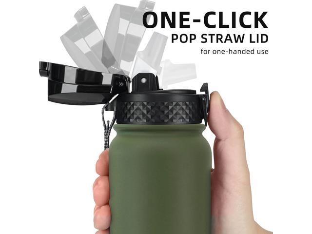 Fanhaw 20 Oz Stainless Steel Insulated Sports Water Bottles with Straw for Kids, Men and Women (Olive Green)