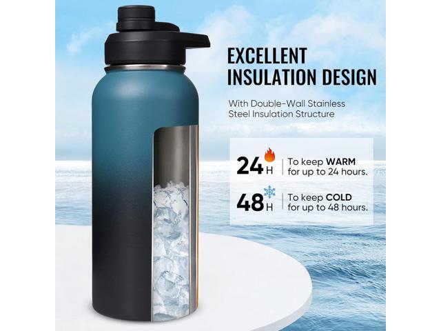 32 oz Insulated Water Bottle with Handle, 304 Stainless Steel Water Bottles with Wide Mouth, Double Wall Vacuum Sports Water Bottle, BPA Free, Keep...