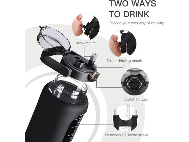 64oz Glass Water Bolttles with Straw Half Gallon Large Motivational Water Bottle with Time Marker Sports Water Bottles with Silicone Sleeve and...