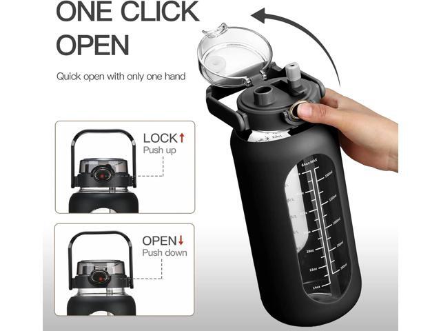 64oz Glass Water Bolttles with Straw Half Gallon Large Motivational Water Bottle with Time Marker Sports Water Bottles with Silicone Sleeve and...