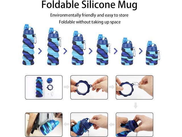 Collapsible Water Bottles Two Pack - Travel Sports Portable Silicone Waterproof Camping Bottle with Mountaineering Buckle