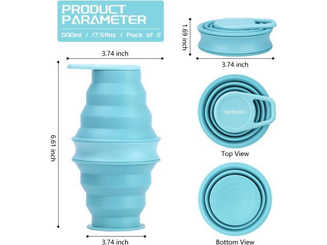 Nefeeko Collapsible Water Bottle,17oz(500ml) Reuseable BPA Free Silicone Foldable Water Bottles for Travel Gym Camping Hiking, Portable Leak Proof...