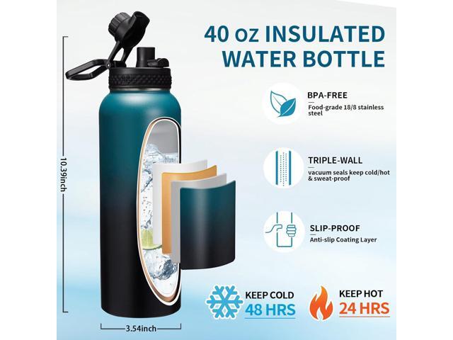 32 40 64OZ Insulated Water Bottle - Keep Cold 48H Hot 24H, Combo Straw & Spout Lids, Survival Paracord Handle, Bottle Carrier Bag w/Strap,...