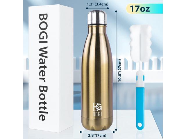 BOGI 2 Pack 17oz Insulated Water Bottle Double Wall Vacuum Stainless Steel Water Bottles, Leak Proof Metal Sports Water Bottle Keeps Drink Hot &...
