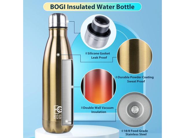 BOGI 2 Pack 17oz Insulated Water Bottle Double Wall Vacuum Stainless Steel Water Bottles, Leak Proof Metal Sports Water Bottle Keeps Drink Hot &...