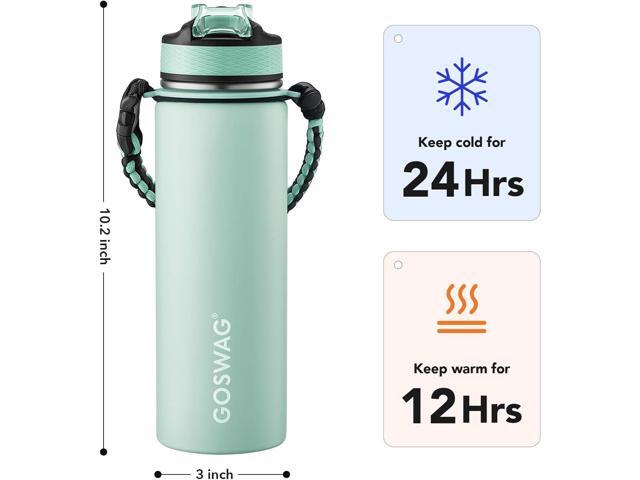 GOSWAG Insulated Sports Water Bottle, 24oz 2 Lids(with Straw/No Straw), Stainless Steel Water Bottles with Paracord Handle, Insulated Thermos with...