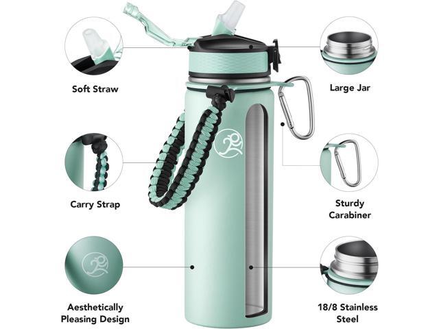 GOSWAG Insulated Sports Water Bottle, 24oz 2 Lids(with Straw/No Straw), Stainless Steel Water Bottles with Paracord Handle, Insulated Thermos with...