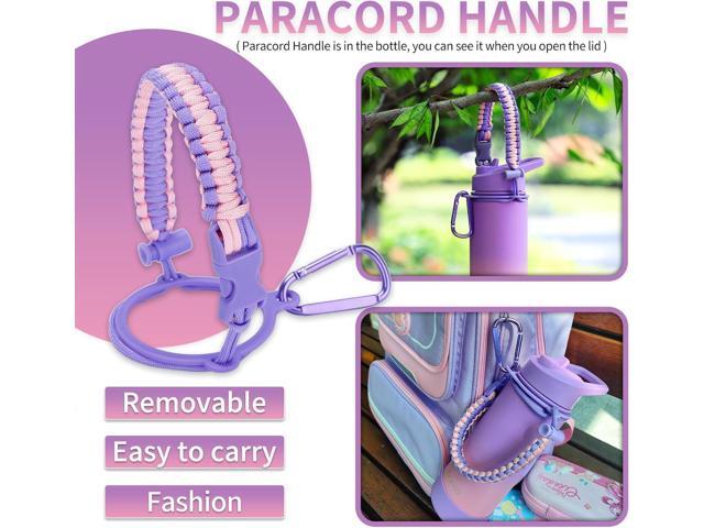 Mininoo Insulated Kids Water Bottle, 16oz Stainless Steel Water Bottle Kids with Paracord Handle for Girls, BoysPurple/Pink