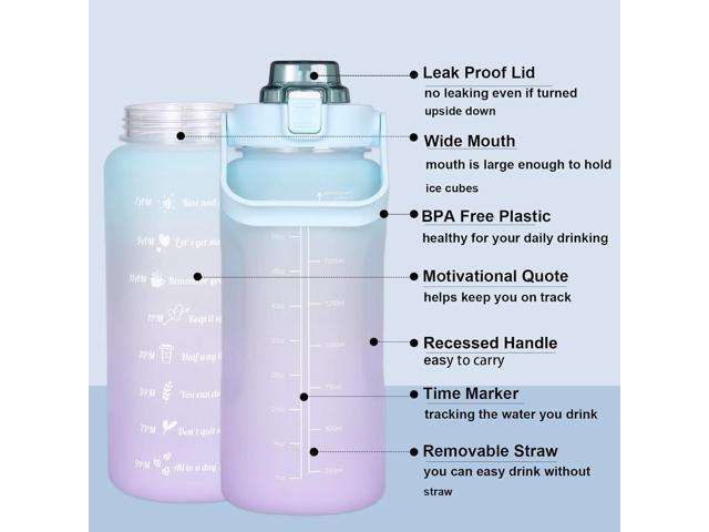 RYI Large Half Gallon 64 OZ Motivational Water Bottle with Straw Time Marker BPA Free for Sport and Fitness Purple Green