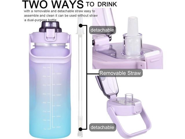 RYI Large Half Gallon 64 OZ Motivational Water Bottle with Straw Time Marker BPA Free for Sport and Fitness Purple Green