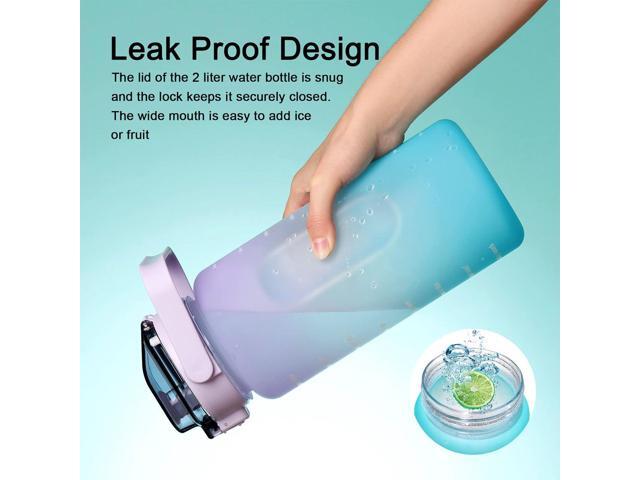 RYI Large Half Gallon 64 OZ Motivational Water Bottle with Straw Time Marker BPA Free for Sport and Fitness Purple Green