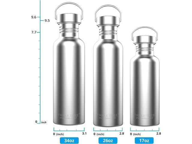 TRIPLE TREE 34 OZ Uninsulated Single Walled Stainless Steel Sports Water Bottle 18/8 Food Grade for Cyclists, Runners, Hikers, Beach Goers,...