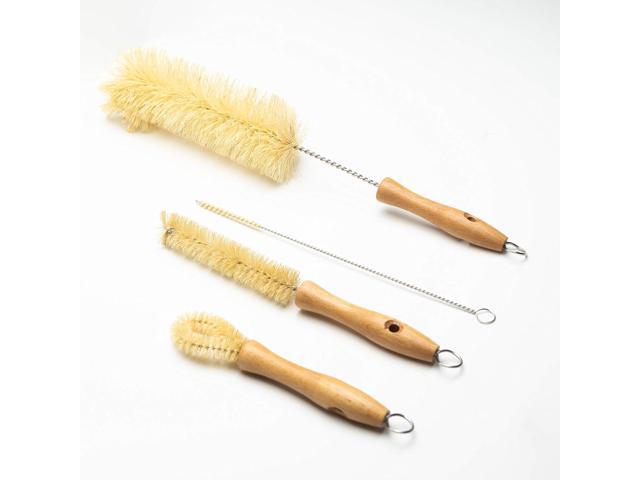 All Natural Bottle Brush and Straw Set (NO Plastic) Sisal Bristles and Wood Handle Bottle Cleaners for Washing Narrow Beer Bottles, Sports/Water...