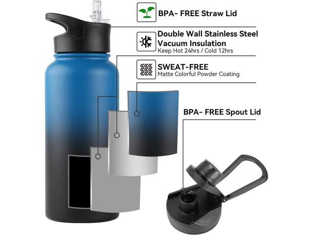 32 Oz Insulated Water Bottle Bulk 4 Pack, Stainless Steel Sports Water Bottles with Straw Lid & Wide Mouth Lids, Double Walled Vacuum, Leak Proof,...