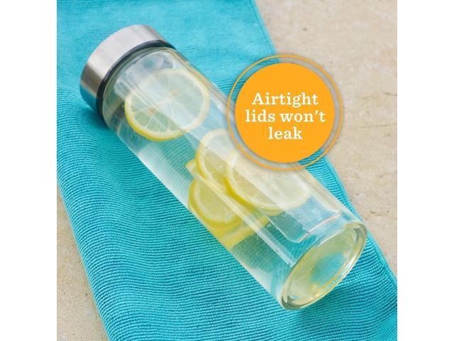 Juice Bottles - 4 Pack Wide Mouth Glass Bottles with Lids - for Juicing, Smoothies, Infused Water, Beverage Storage - 16oz, BPA Free, Stainless...