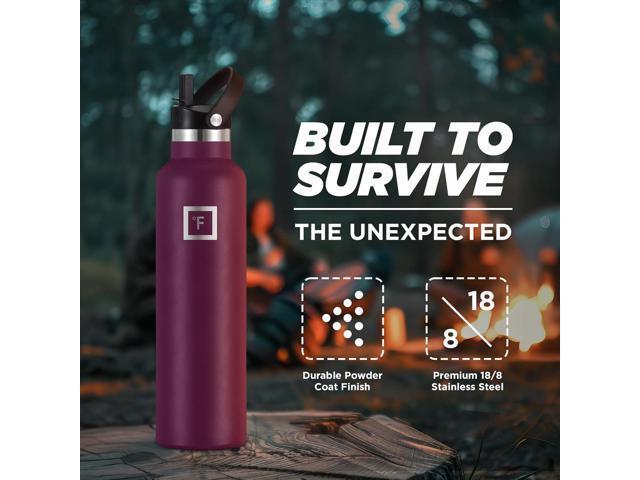 IRON °FLASK Camping & Hiking Hydration Canteens - 3 Lids (Narrow Straw Lid) Leak Proof Vacuum Insulated Stainless Steel - Hot & Cold Double Walled...