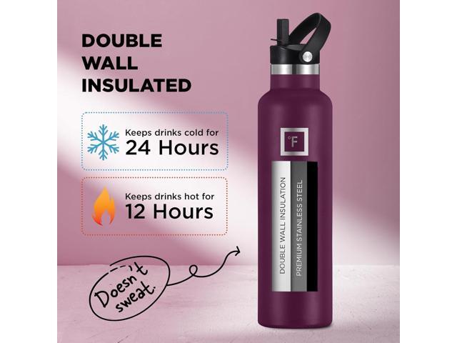 IRON °FLASK Camping & Hiking Hydration Canteens - 3 Lids (Narrow Straw Lid) Leak Proof Vacuum Insulated Stainless Steel - Hot & Cold Double Walled...