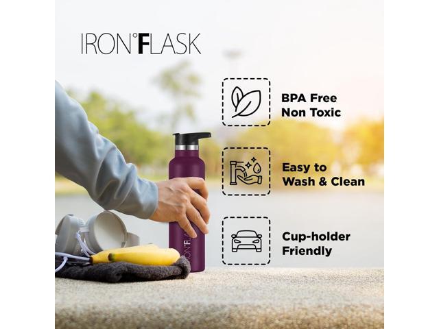 IRON °FLASK Camping & Hiking Hydration Canteens - 3 Lids (Narrow Straw Lid) Leak Proof Vacuum Insulated Stainless Steel - Hot & Cold Double Walled...