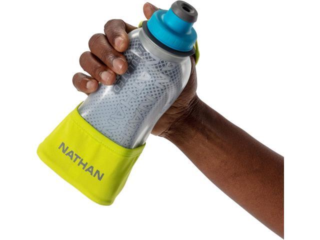 Nathan Running Handheld Water Bottle Adjustable No-Grip Quick Squeeze Lite Hand Strap. 12 oz Insulated Water Bottle. Reflective Hydration