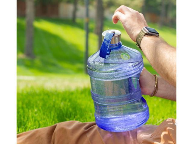 New Wave Enviro Iconic 1 Gallon BPA Free Water Bottle (Round), Built in Handle and Stainless Steel Cap, 1 Gallon Capacity Bottle, Faint Blue