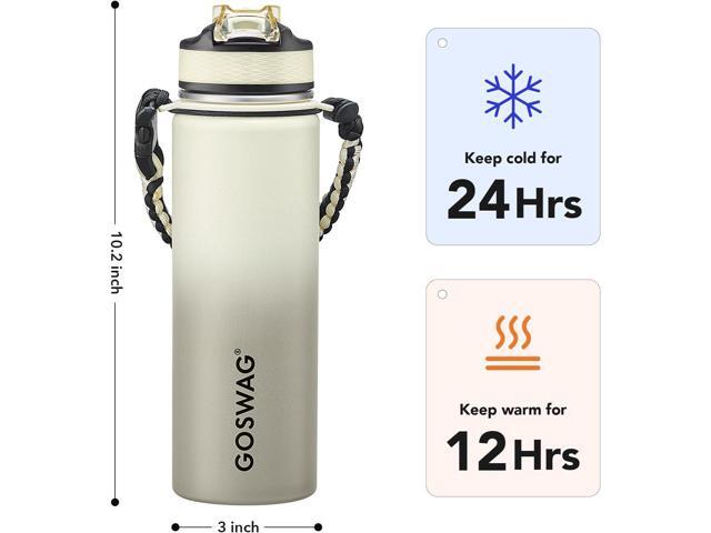 GOSWAG Insulated Sports Water Bottle, 24oz 2 Lids(with Straw/No Straw), Stainless Steel Water Bottles with Paracord Handle, Insulated Bottle with...