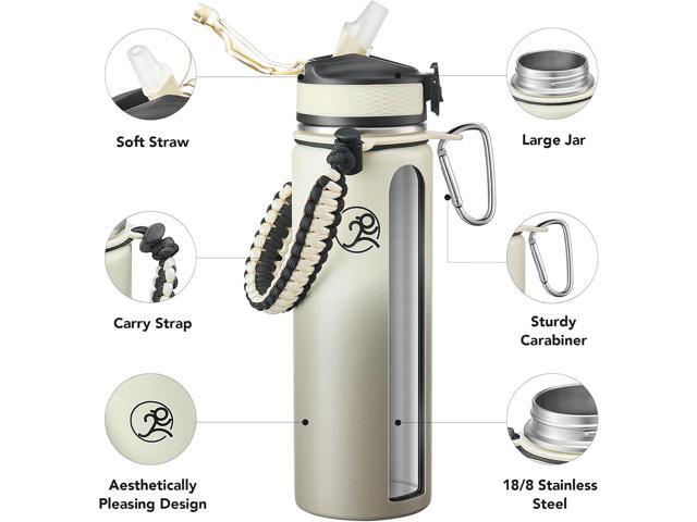GOSWAG Insulated Sports Water Bottle, 24oz 2 Lids(with Straw/No Straw), Stainless Steel Water Bottles with Paracord Handle, Insulated Bottle with...