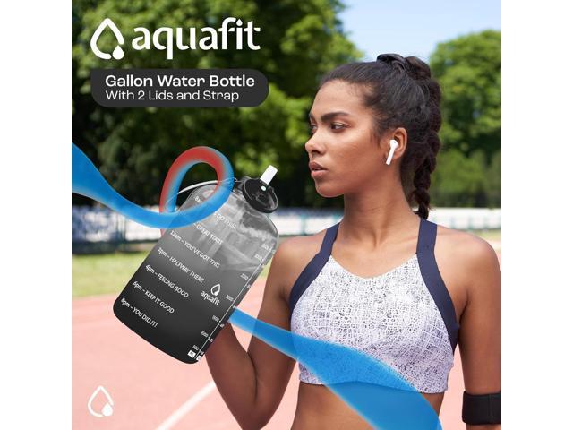 AQUAFIT 1 Gallon Water Bottle with Time Marker - Straw & Chug Lid - BPA Free Big Water Bottle with Straw - Gym Water Bottle with Handle -...
