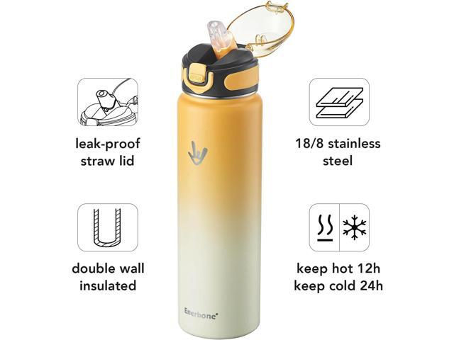 Enerbone 32 oz Insulated Water Bottle, Stainless Steel Bottle with Carrying Strap, Double-Wall Vacuum Insulation Design, Leakproof Sports Bottle...
