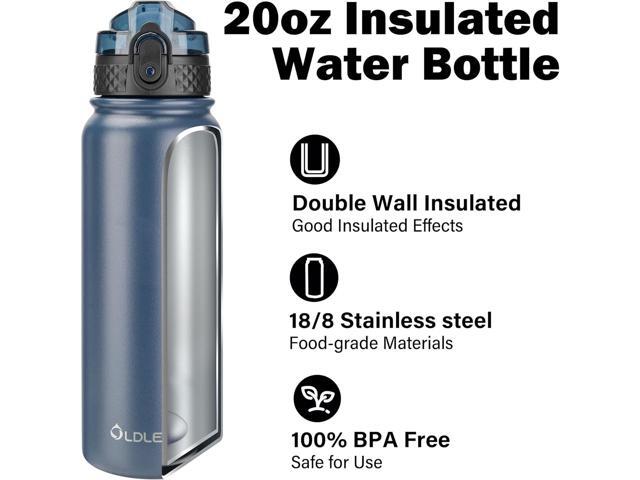 Oldley Insulated Water Bottle 20oz Water Bottles with Straw, Stainless Steel Water Bottle with 3 Lids, Double Wall Vacuum Bottels for Adults...