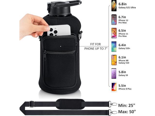 Fimibuke Half Gallon Water Bottle with Sleeve 64 OZ Water Bottle with Handle & Straw Leakproof Motivational Sports Gym Water Bottle with Time...