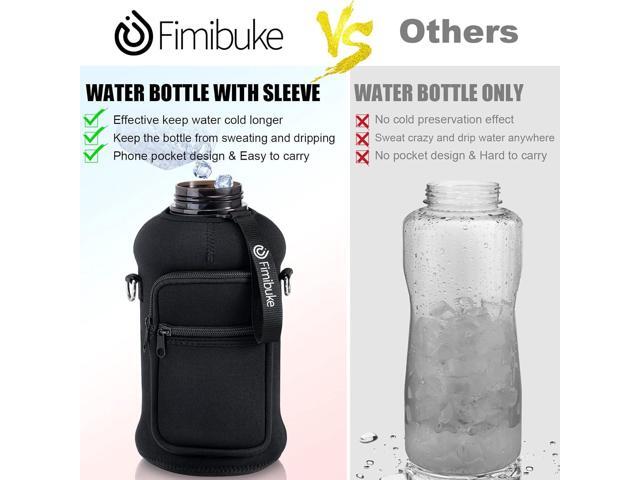 Fimibuke Half Gallon Water Bottle with Sleeve 64 OZ Water Bottle with Handle & Straw Leakproof Motivational Sports Gym Water Bottle with Time...