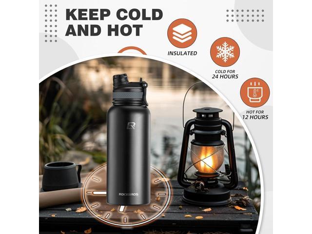 ROCKBROS Insulated Water Bottle with Straw, Stainless Steel Sports Water Cup Flask Leak Proof with Handle Keep Warm and Cold for Hiking, Cycling,...