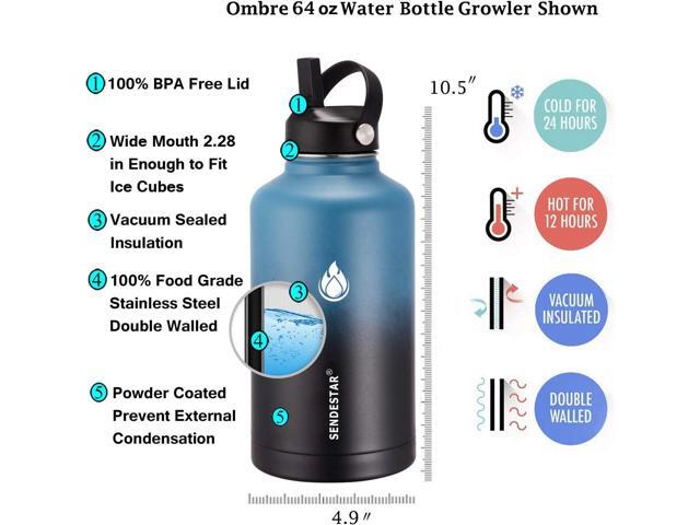 SENDESTAR Water Bottle 64oz Double Wall Vacuum Insulated Leak Proof Stainless Steel Sports Water BottleWide Mouth with New Flex Straw Lid & Spout...