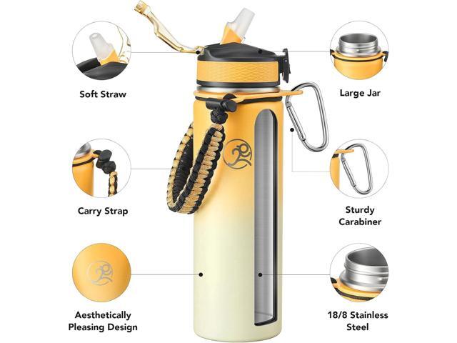 GOSWAG Insulated Sports Water Bottle, 24oz 2 Lids(with Straw/No Straw), Stainless Steel Water Bottles with Paracord Handle, Insulated Thermos with...