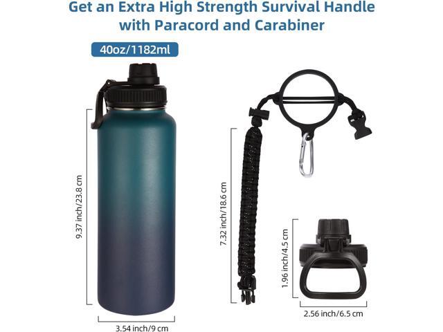 Volhoply Insulated Water Bottles Bulk 2 Pack, 40 oz Stainless Steel Sports Bottle with Paracord Handle & Spout Lid,Double Walled Water Thermos with...