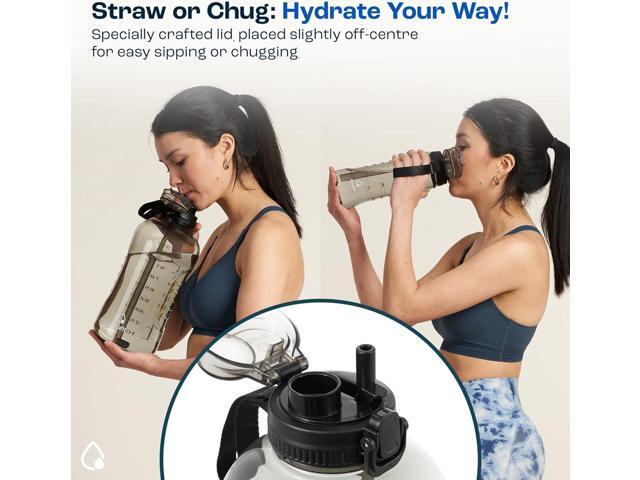 AQUAFIT 64 oz Water Bottle with Time Marker - 2in1 Straw & Chug Lid - BPA Free Big Water Bottle with Straw - Gym Water Bottle with Strap - Water...