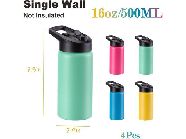 Kids Water Bottle with Straw Lid & Handle, 4 Pack 16oz Personalized Water Bottles Bulk, Dishwasher Safe, Leak Proof DIY Gift for Girls Boys to...