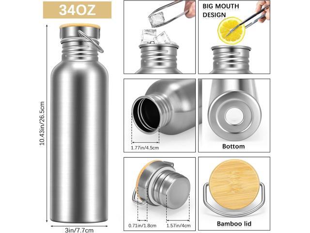 4 Pieces Camping Water Bottle Stainless Steel Large Metal Water Bottle with Handle and Bamboo Lid Leakproof Lightweight Single Wall Stainless Steel...