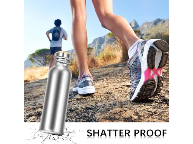 4 Pieces Camping Water Bottle Stainless Steel Large Metal Water Bottle with Handle and Bamboo Lid Leakproof Lightweight Single Wall Stainless Steel...