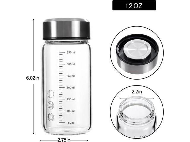 12Oz Glass Water Bottle with Lid and Sleeve,0.15in/3.8mm Thick Glass Shaker Bottles for Protein Mixes,Juicing,Smoothies, Infused...